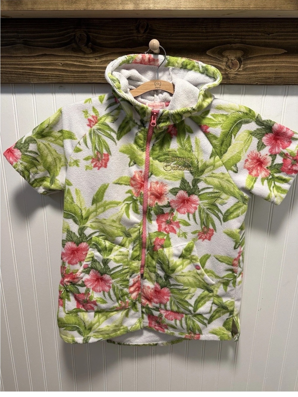 Tommy Bahama Pink & Green Floral Hooded Terry Cover-Up girls sz 7-12